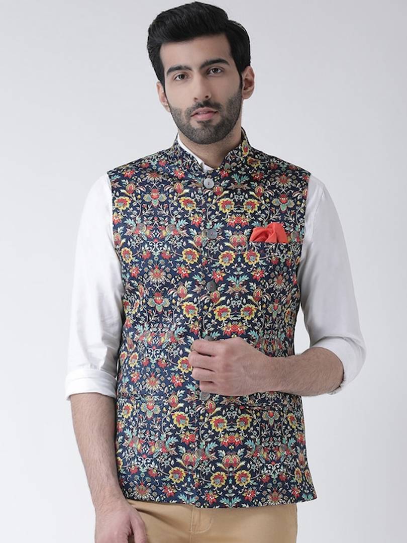 Men's Multicoloured 
Cotton Blend
 Printed Nehru Jackets